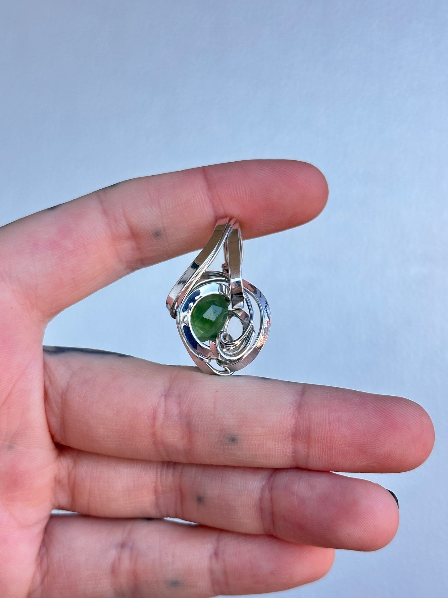 Serpentine Pendant. Argentium Silver