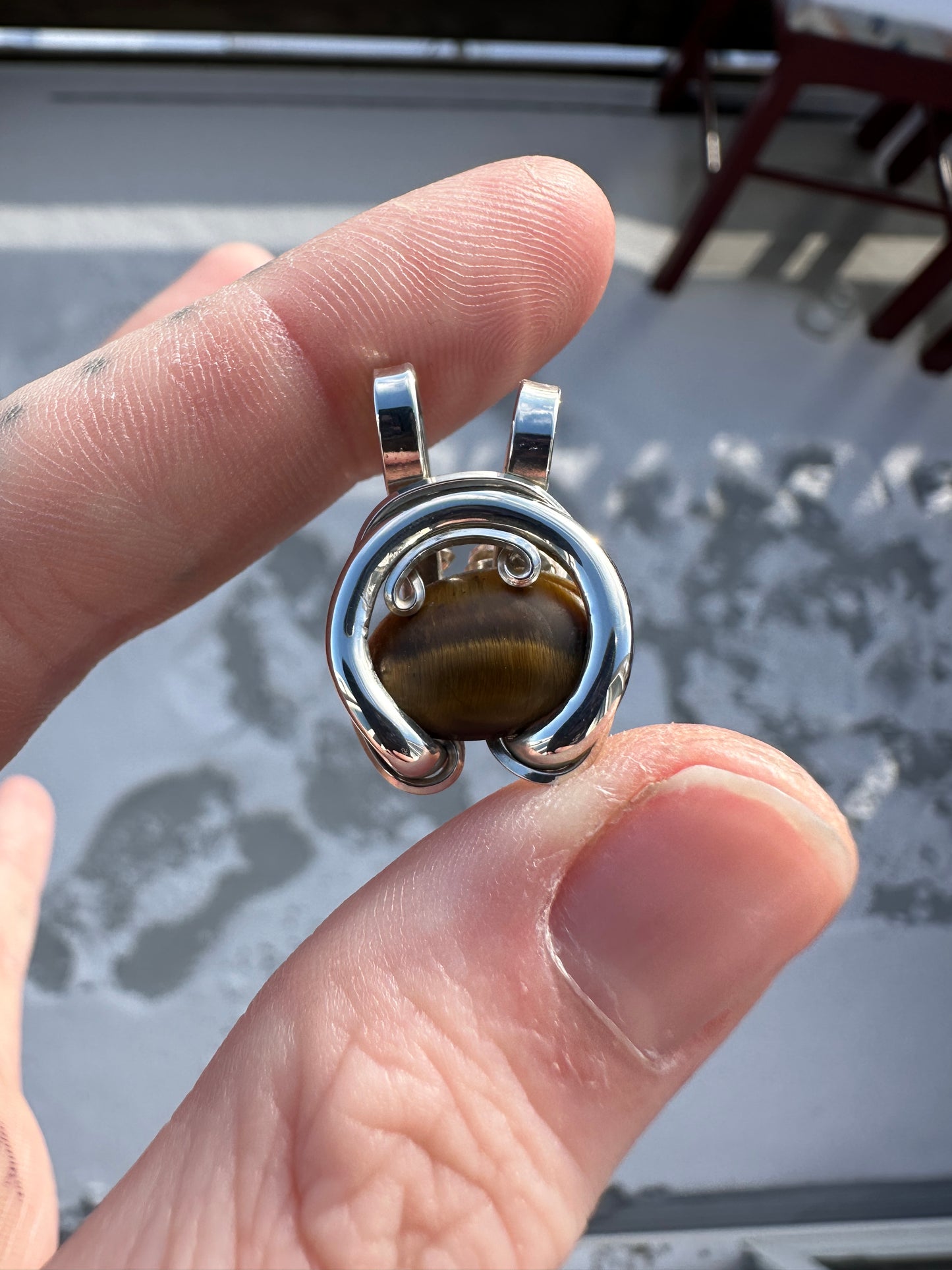 Tigers Eye Mini Pendant. Argentium Silver